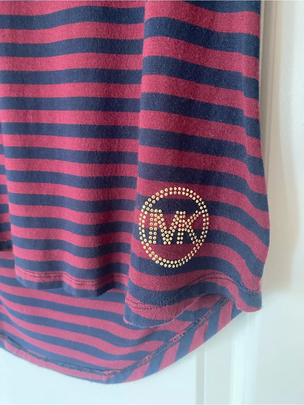 Michael Kors Navy and Burgundy Striped Long-Sleeve Tee